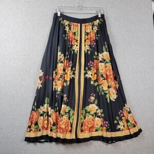 Flying Tomato Hippie Black Orange Floral Pleated Maxi Lined Skirt Women's Large